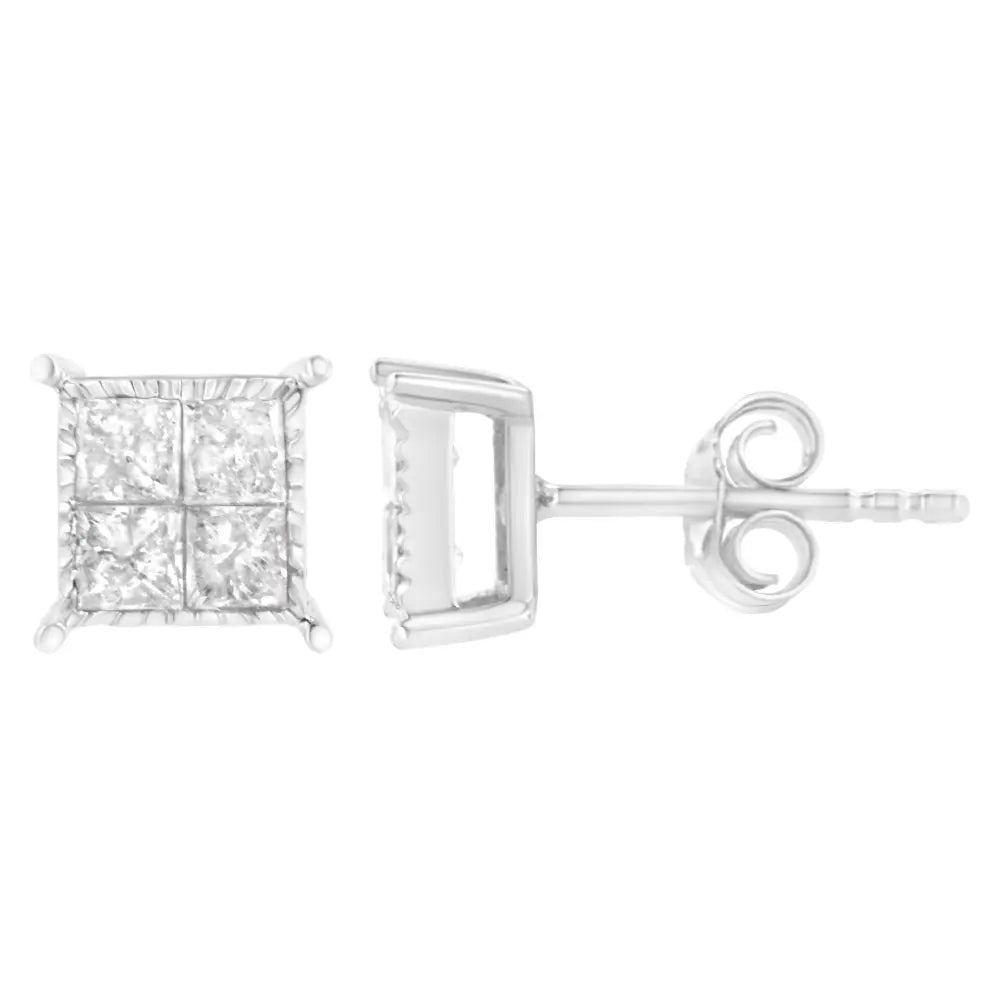 3/4 cttw princess cut diamond composite stud earrings in sterling silver bijoux-nyc direct