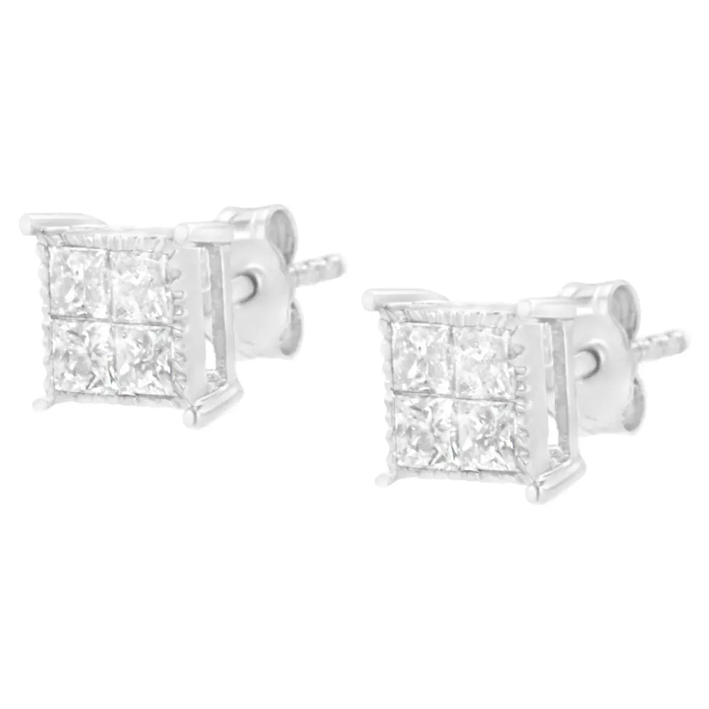 Sterling Silver 3/4 cttw Composite Diamond Stud Earrings (I-J, I2-I3) - Bijoux-NYC Direct