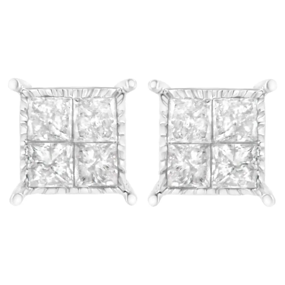 3/4 cttw princess cut diamond composite stud earrings in sterling silver bijoux-nyc direct