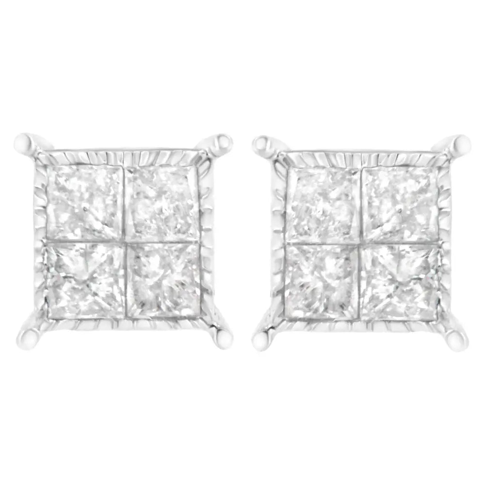 Sterling Silver 3/4 cttw Composite Diamond Stud Earrings (I-J, I2-I3) - Bijoux-NYC Direct
