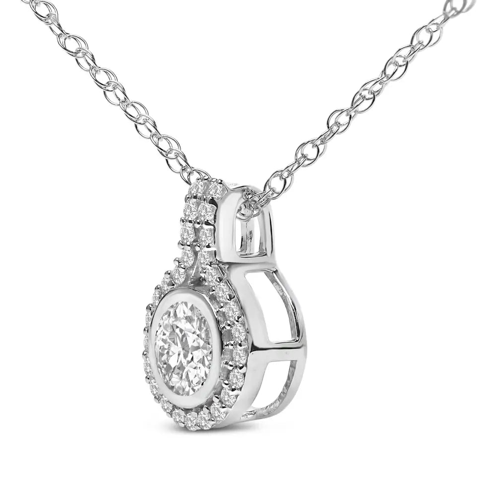 Sterling silver 3/4 cttw lab grown diamond halo pendant necklace 18 inch bijoux-nyc direct