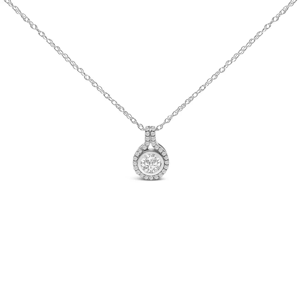 Sterling silver 3/4 cttw lab grown diamond halo pendant necklace 18 inch bijoux-nyc direct
