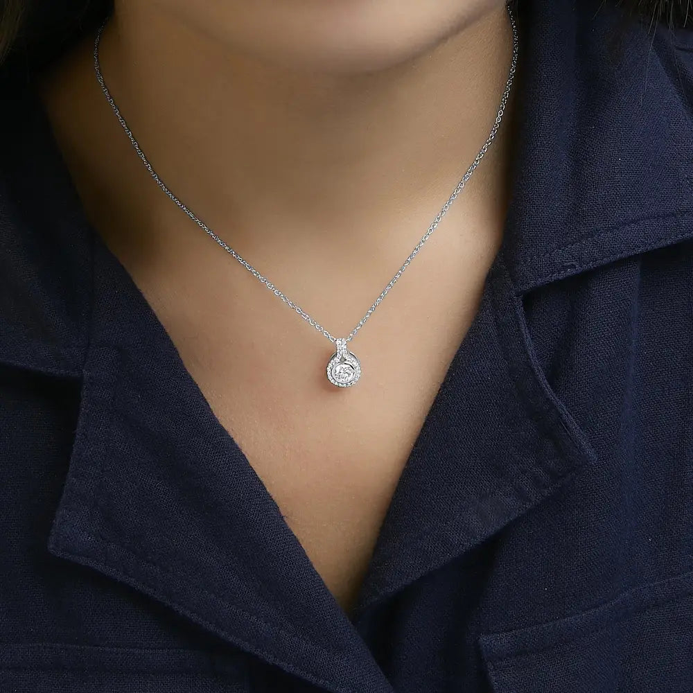 Sterling silver 3/4 cttw lab grown diamond halo pendant necklace 18 inch bijoux-nyc direct