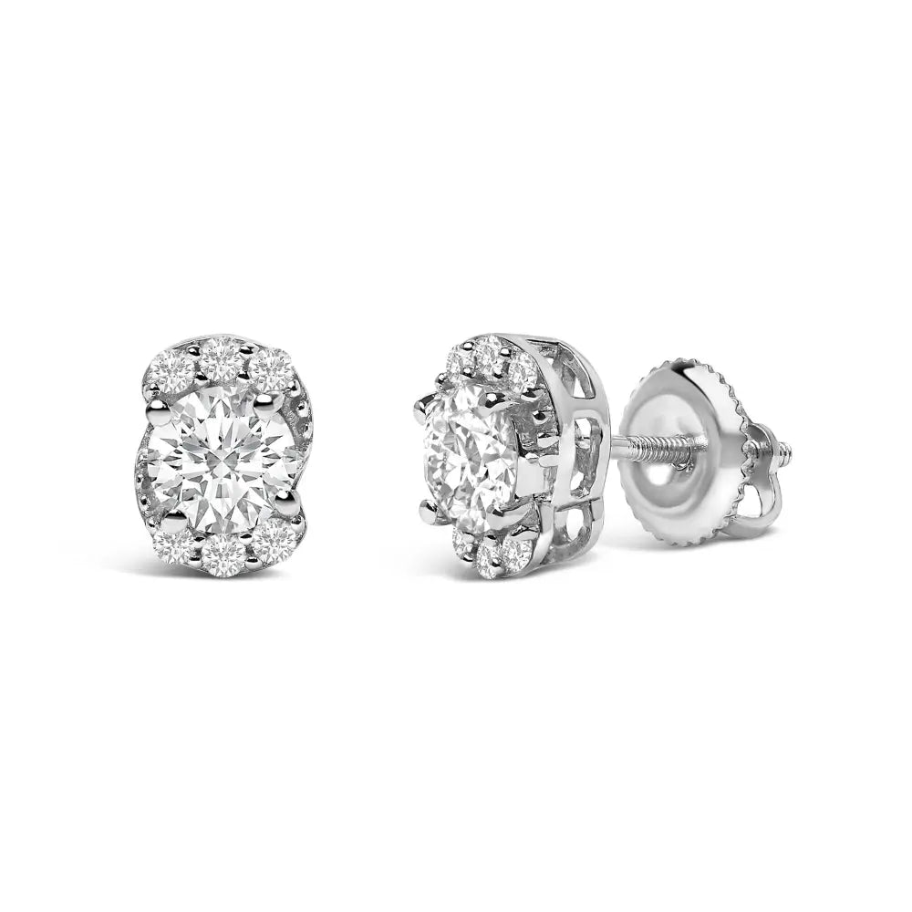Sterling silver 5/8 cttw lab grown diamond oval cluster stud earrings bijoux-nyc direct