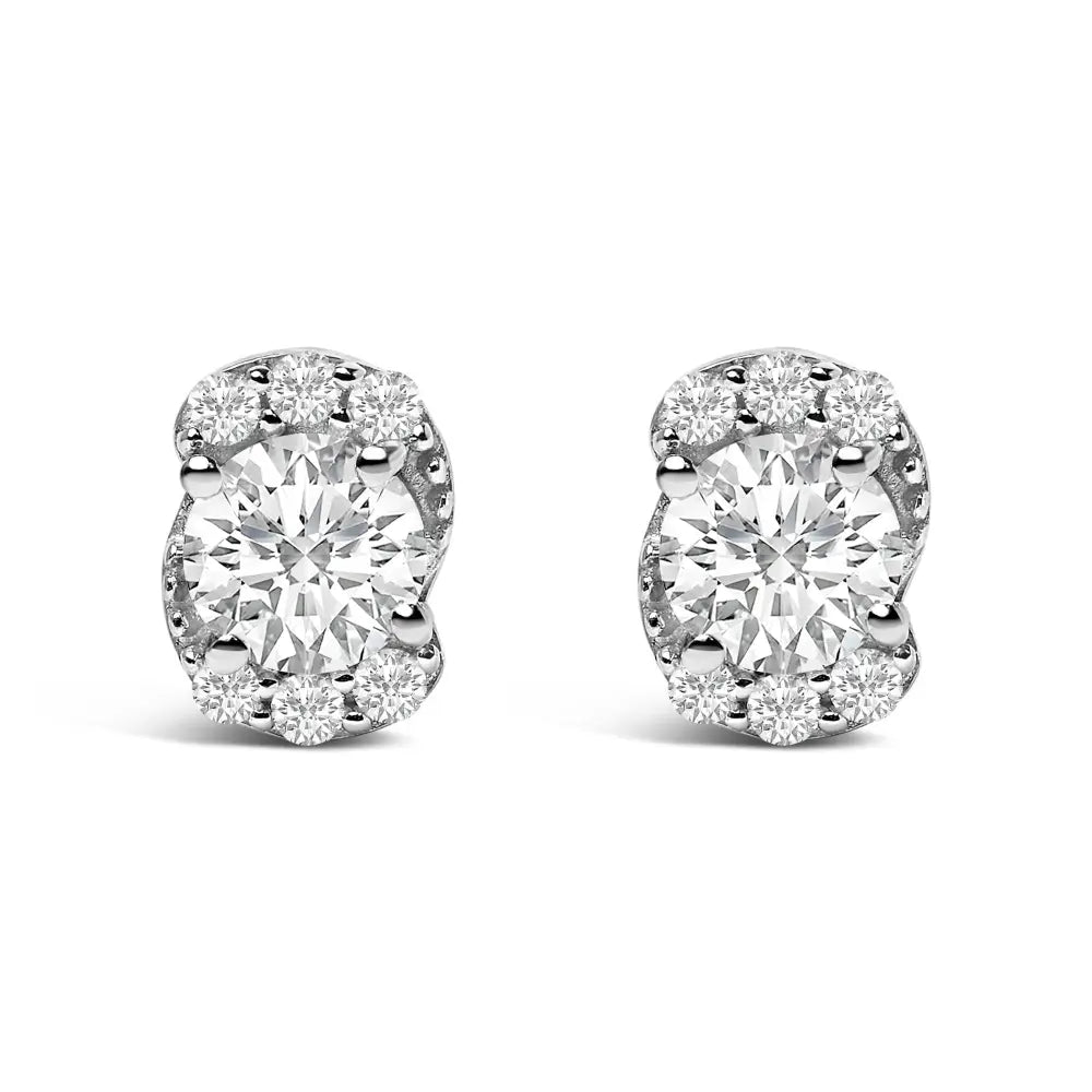 Sterling silver 5/8 cttw lab grown diamond oval cluster stud earrings bijoux-nyc direct