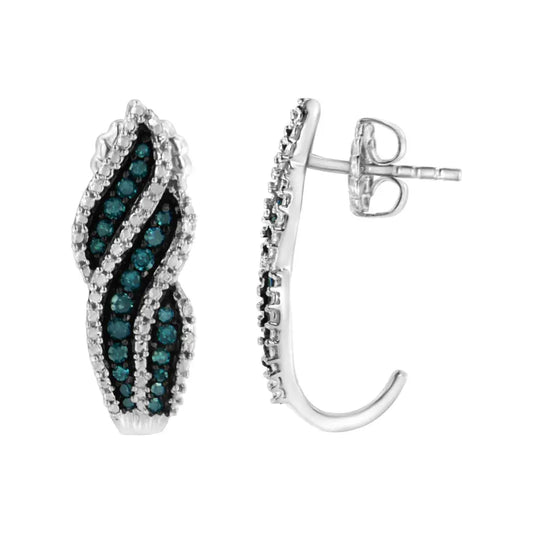 Sterling Silver .5 ct. TDW Treated Blue Diamond Dangling Stud Earrings (Blue, I1-I2) - Bijoux-NYC Direct