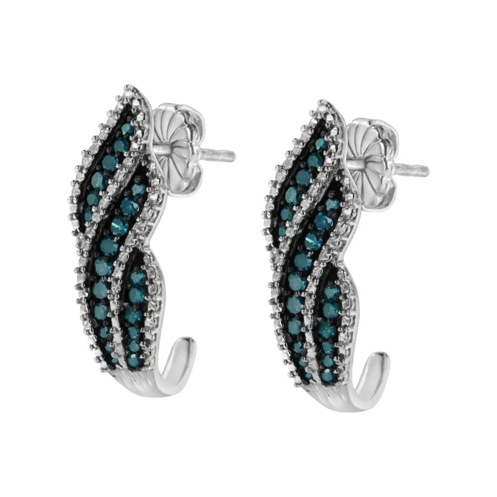 Sterling Silver .5 ct. TDW Treated Blue Diamond Dangling Stud Earrings (Blue, I1-I2) - Bijoux-NYC Direct