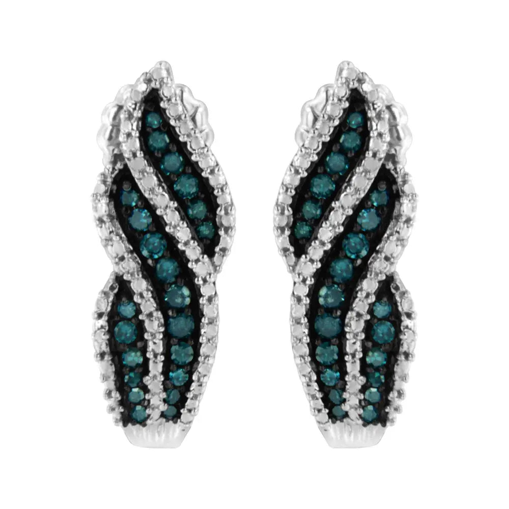 Sterling Silver .5 ct. TDW Treated Blue Diamond Dangling Stud Earrings (Blue, I1-I2) - Bijoux-NYC Direct