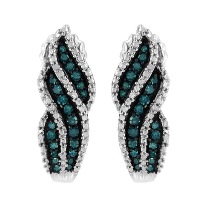Sterling Silver .5 ct. TDW Treated Blue Diamond Dangling Stud Earrings (Blue, I1-I2) - Bijoux-NYC Direct