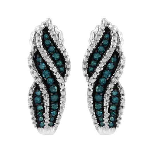 Sterling Silver .5 ct. TDW Treated Blue Diamond Dangling Stud Earrings (Blue, I1-I2) - Bijoux-NYC Direct