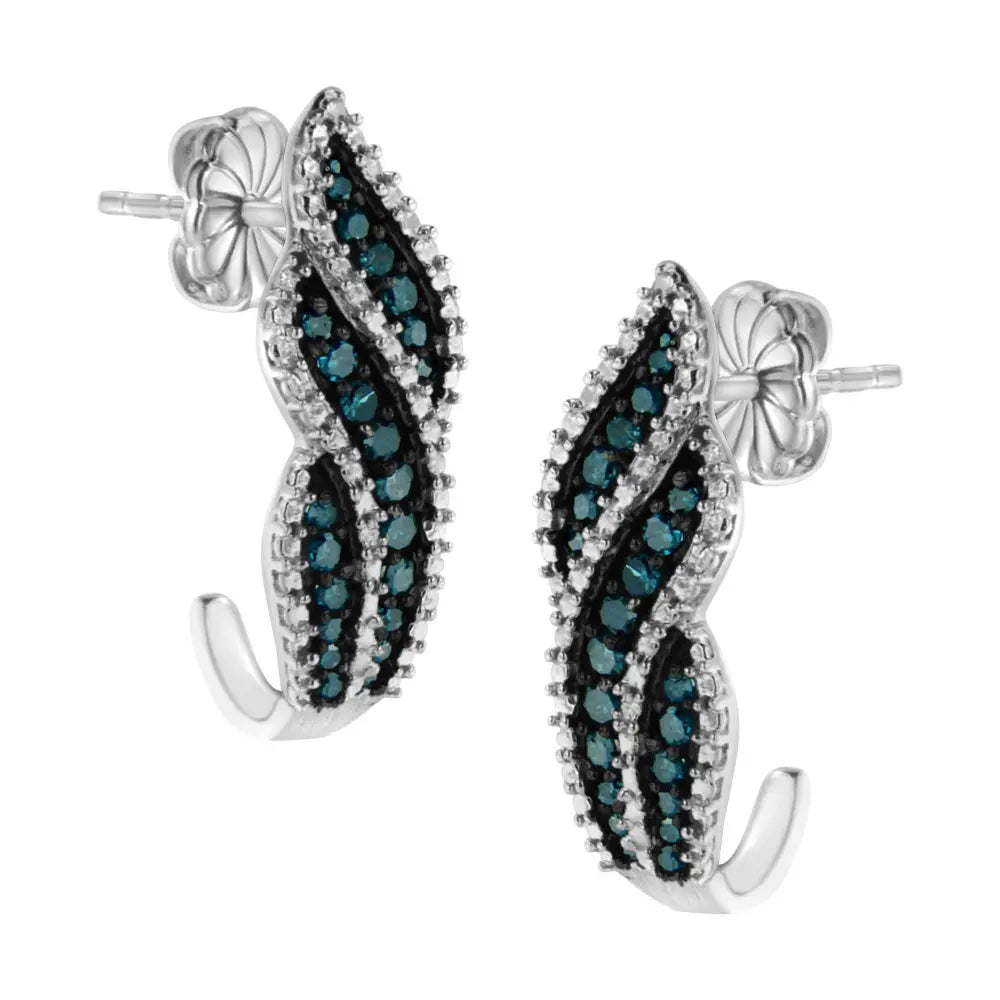 Sterling Silver .5 ct. TDW Treated Blue Diamond Dangling Stud Earrings (Blue, I1-I2) - Bijoux-NYC Direct