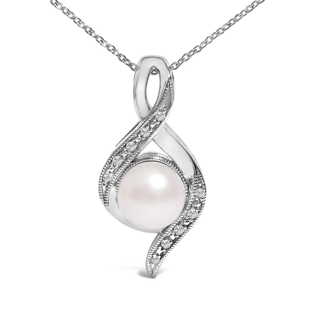 Pearl & diamond swirl pendant necklace in sterling silver – 7mm bijoux-nyc direct