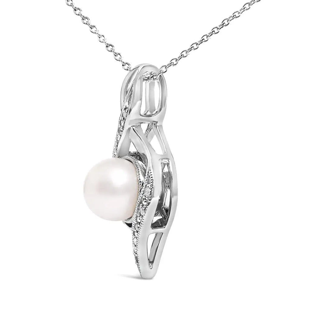 Pearl & diamond swirl pendant necklace in sterling silver – 7mm bijoux-nyc direct
