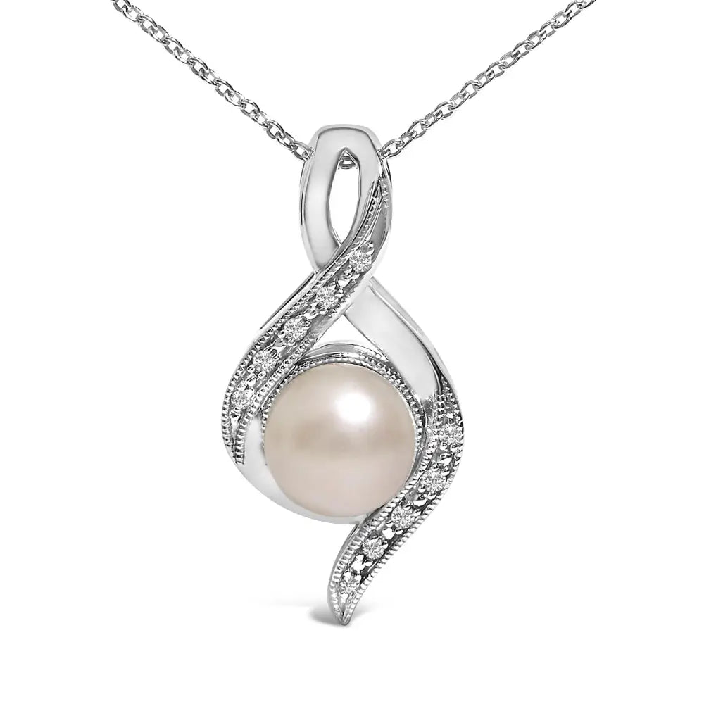 Pearl & diamond swirl pendant necklace in sterling silver – 7mm bijoux-nyc direct