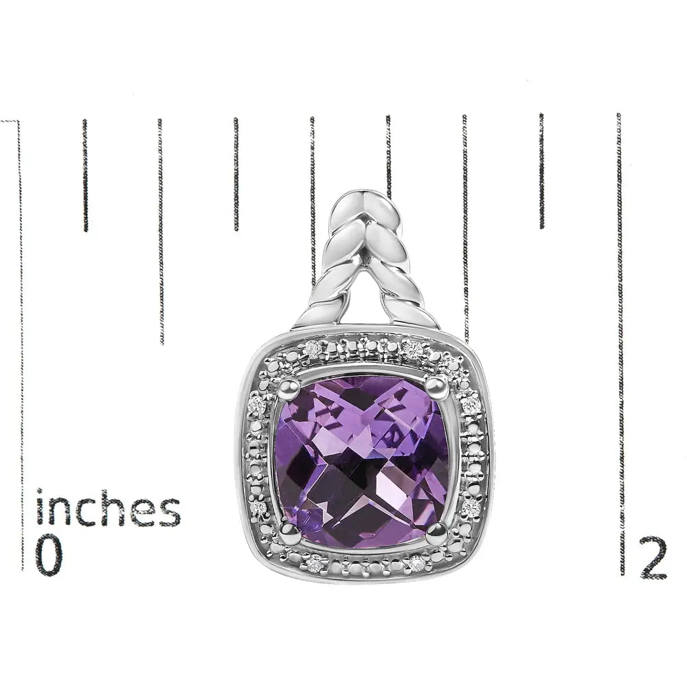Sterling silver 8mm cushion amethyst and diamond halo drop earrings bijoux-nyc direct
