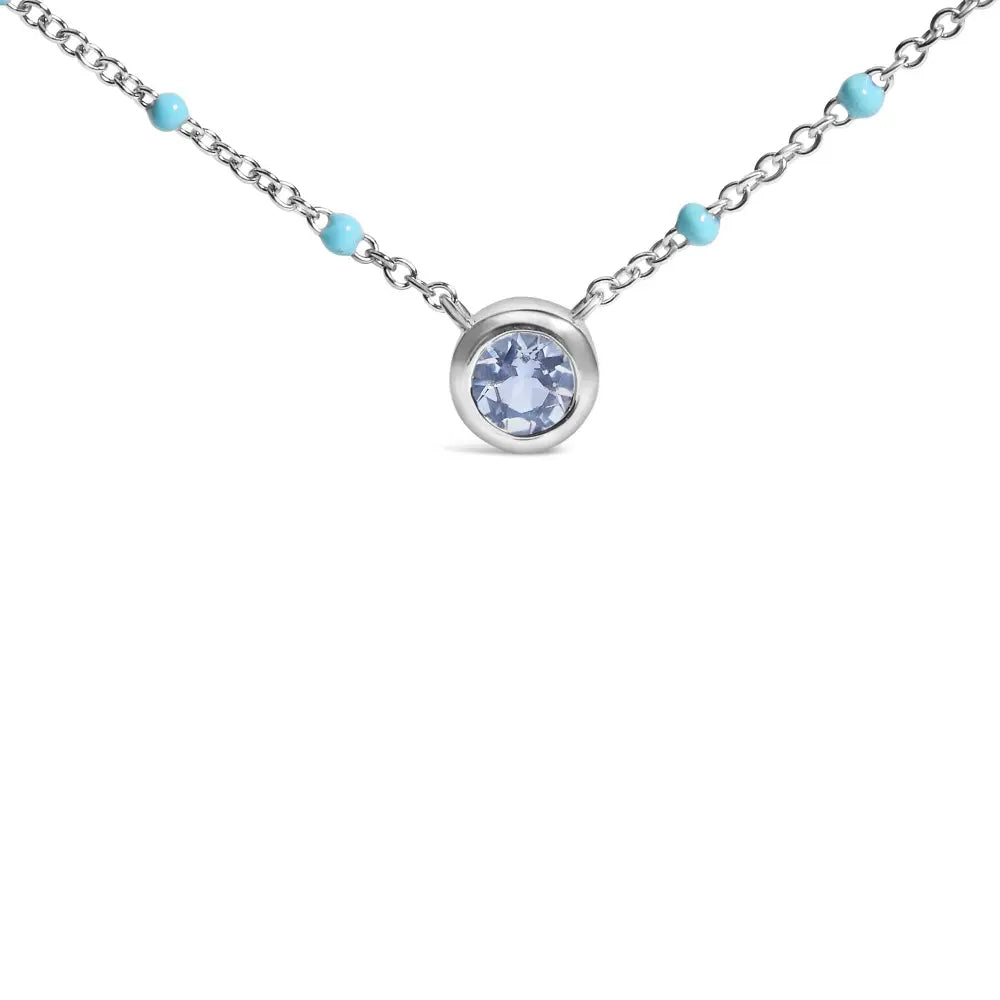 Sterling silver aquamarine and blue enamel bead chain necklace bijoux-nyc direct