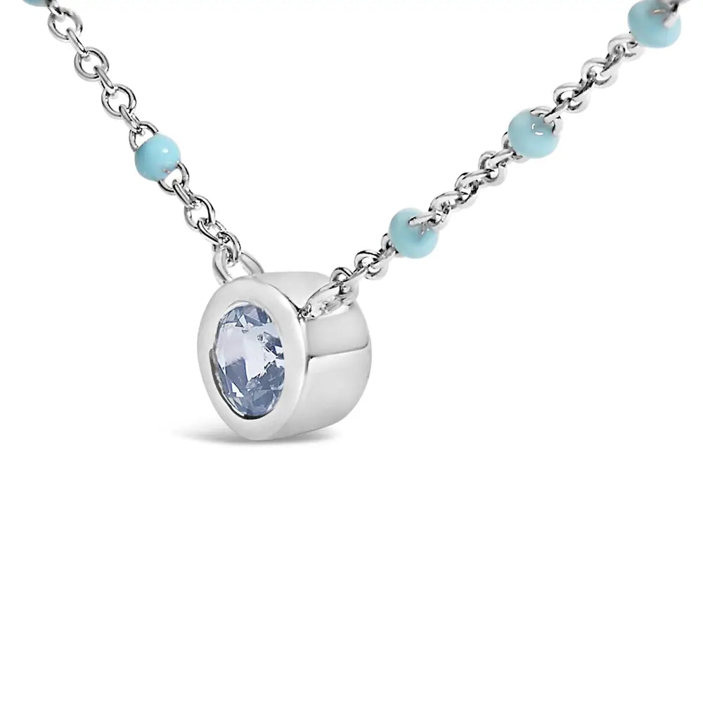 Sterling silver aquamarine and blue enamel bead chain necklace bijoux-nyc direct