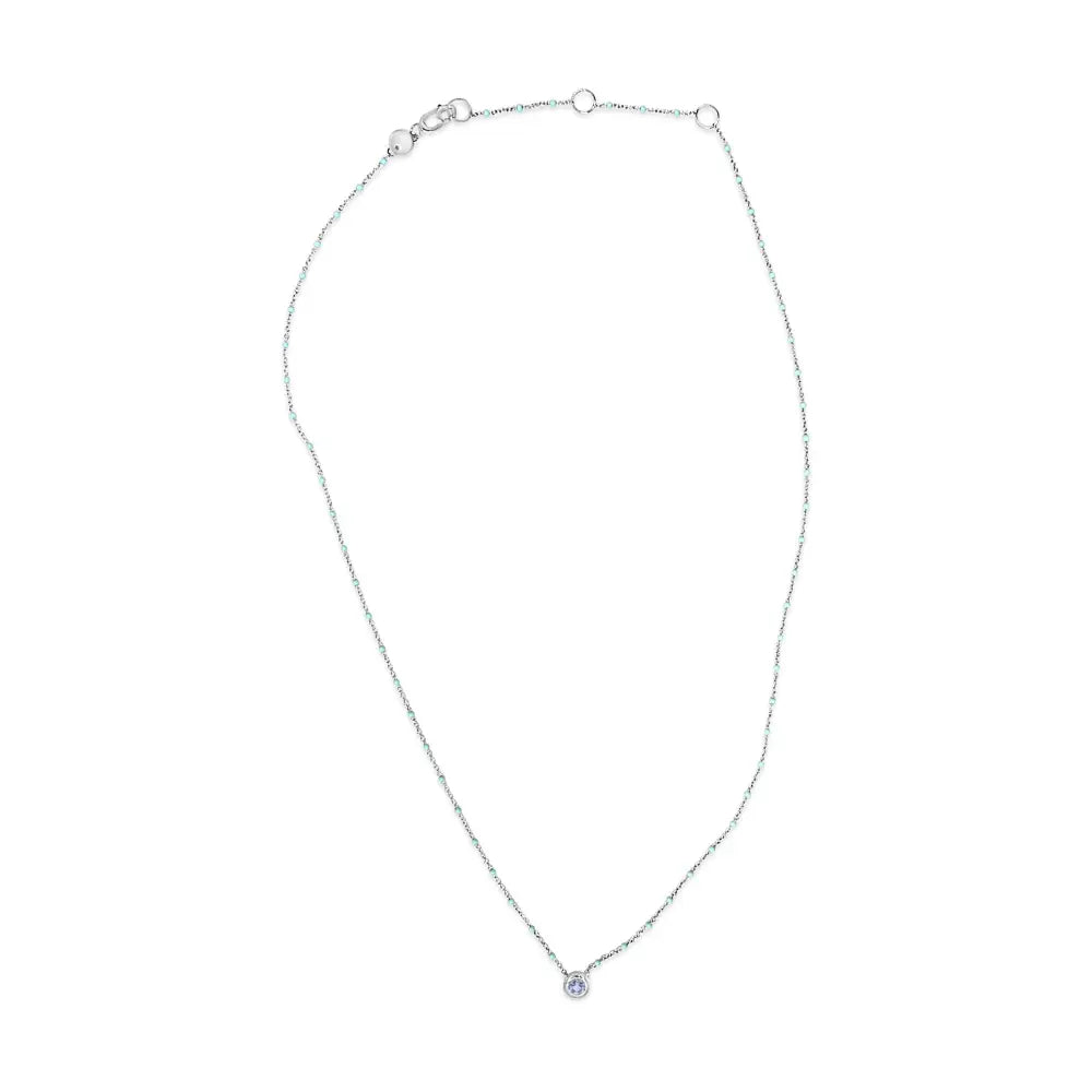 Sterling silver aquamarine and blue enamel bead chain necklace bijoux-nyc direct