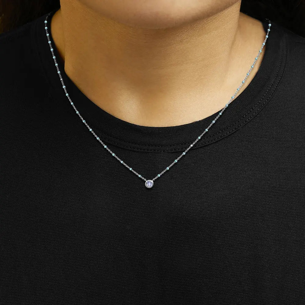 Sterling silver aquamarine and blue enamel bead chain necklace bijoux-nyc direct