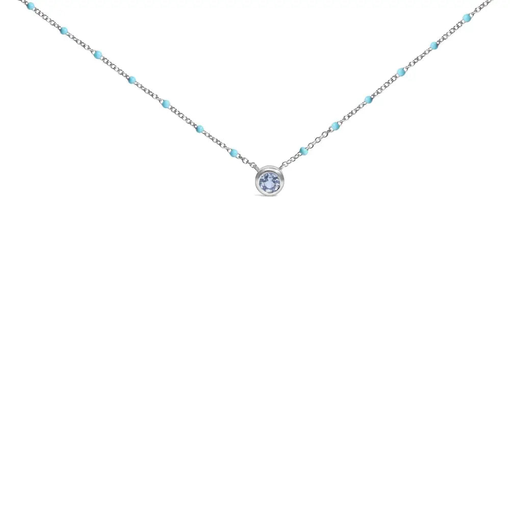 Sterling silver aquamarine and blue enamel bead chain necklace bijoux-nyc direct