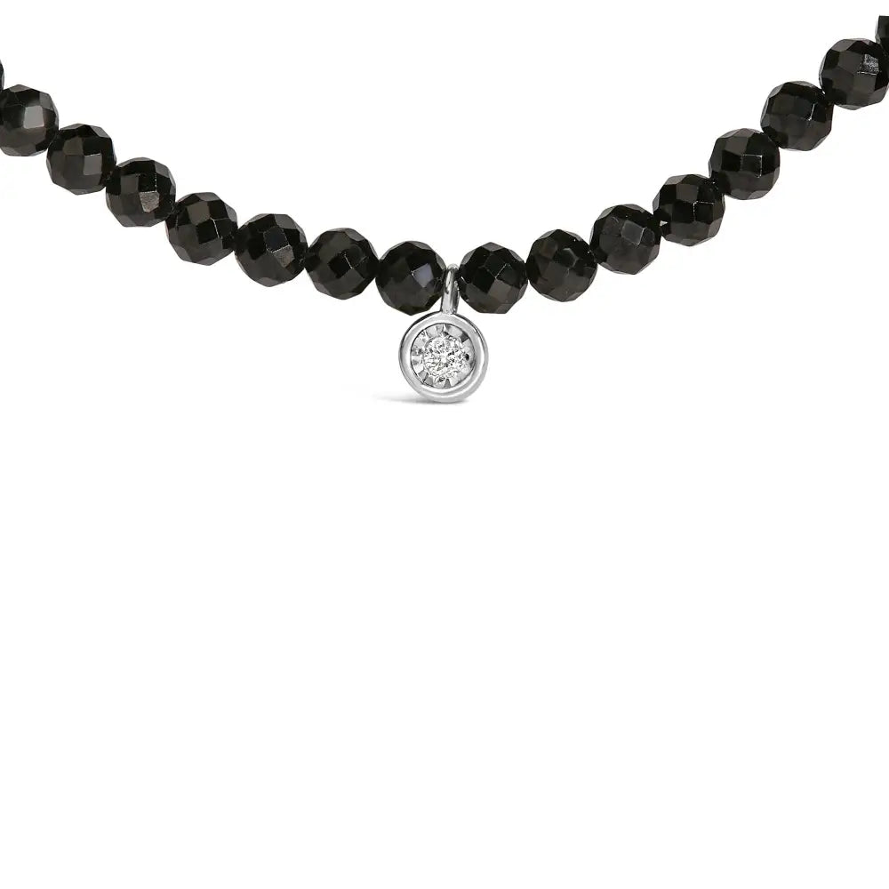 Sterling silver black spinel bead station necklace with diamond accent bijoux-nyc direct