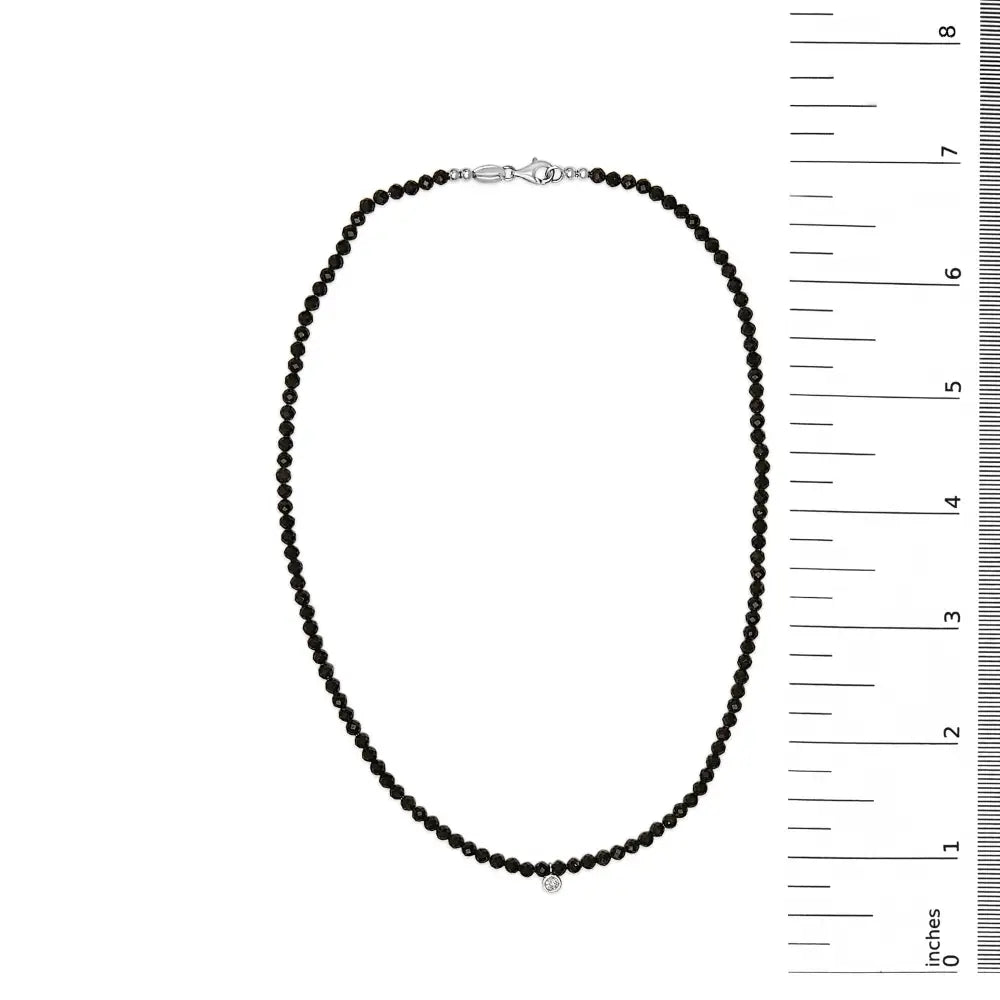 Sterling silver black spinel bead station necklace with diamond accent bijoux-nyc direct