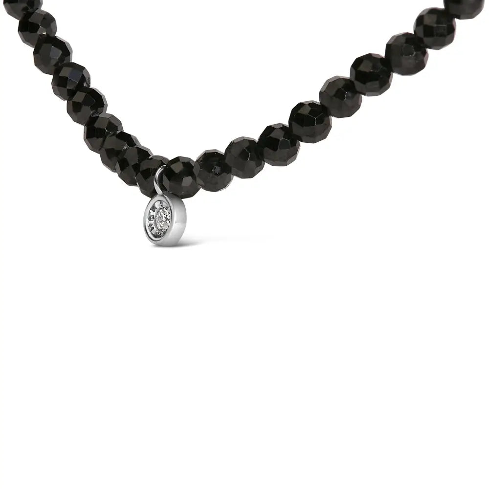 Sterling silver black spinel bead station necklace with diamond accent bijoux-nyc direct
