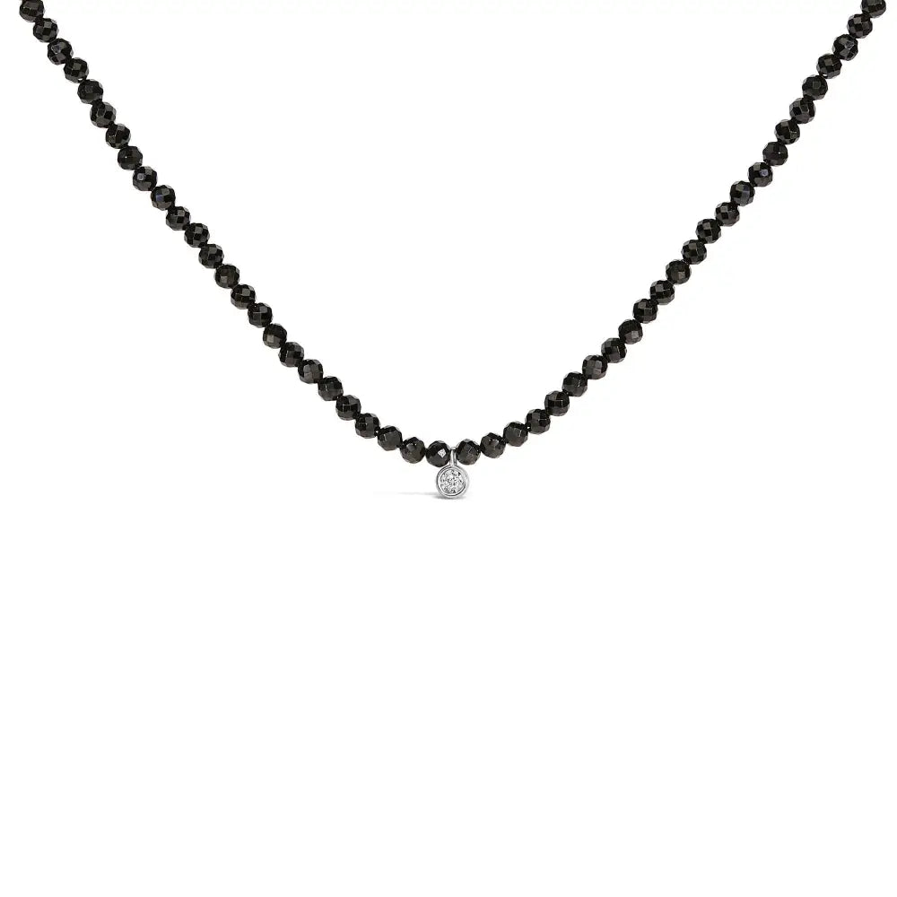 Sterling silver black spinel bead station necklace with diamond accent bijoux-nyc direct