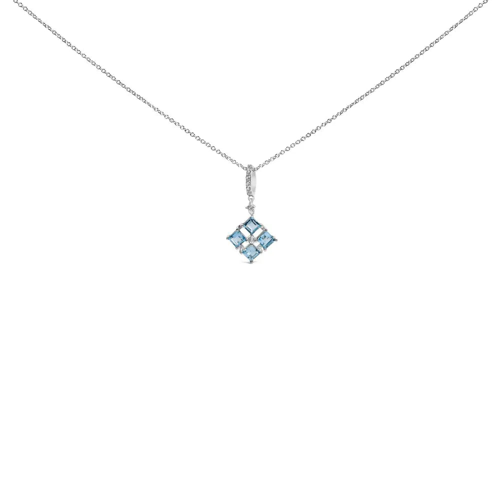 Sterling silver blue topaz and white sapphire square pendant necklace 18 inch bijoux-nyc direct