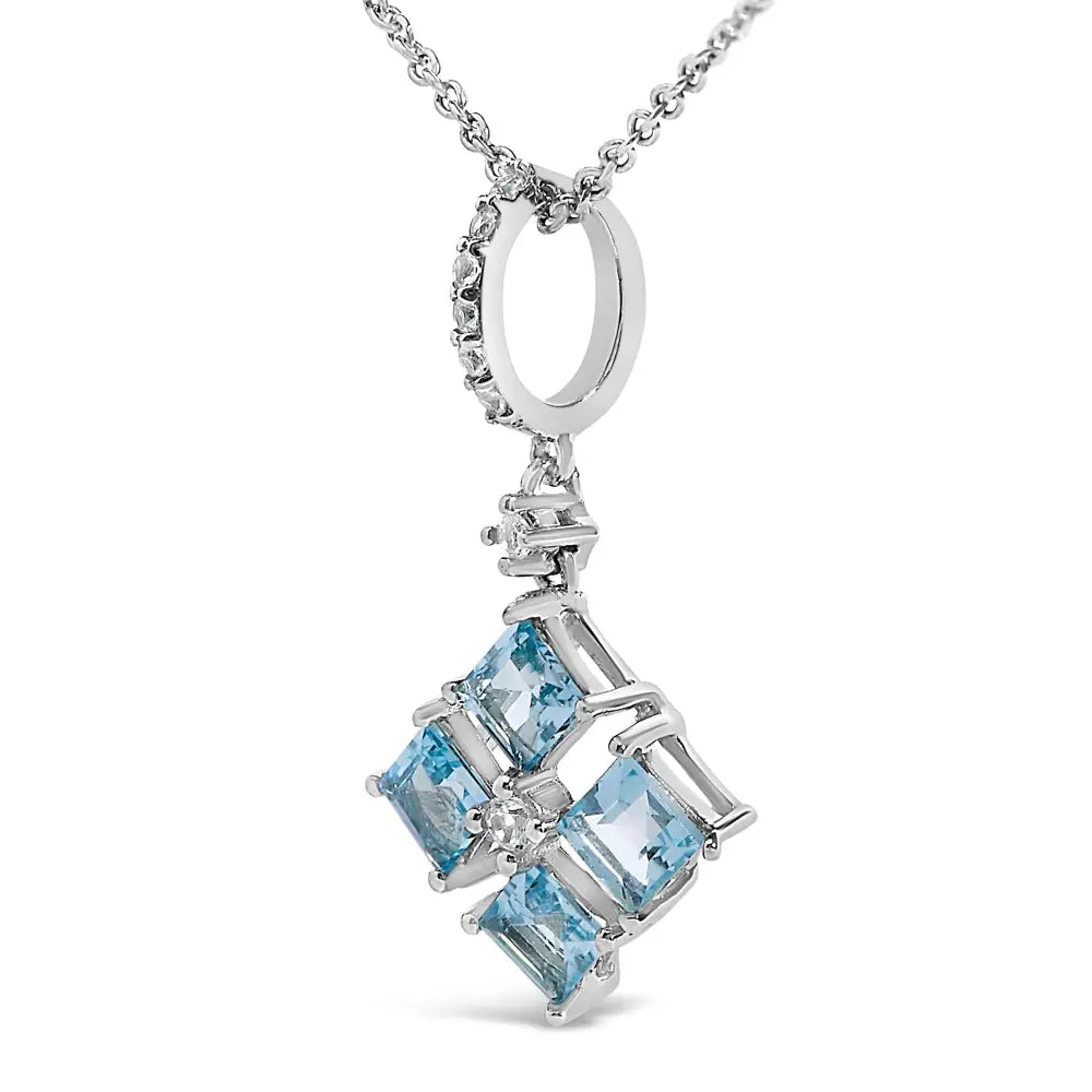 Sterling silver blue topaz and white sapphire square pendant necklace 18 inch bijoux-nyc direct