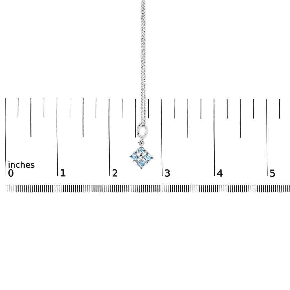 Sterling silver blue topaz and white sapphire square pendant necklace 18 inch bijoux-nyc direct