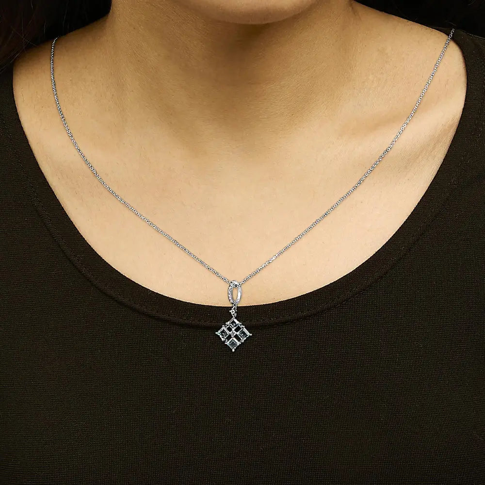 Sterling silver blue topaz and white sapphire square pendant necklace 18 inch bijoux-nyc direct