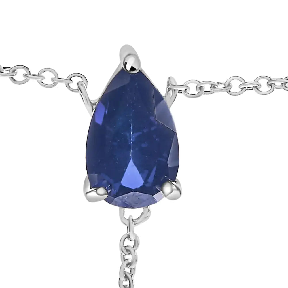 Sterling silver pear lab blue sapphire and diamond accent y necklace bijoux-nyc direct