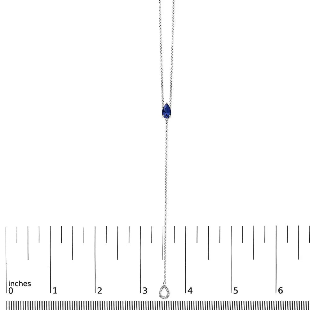 Sterling silver pear lab blue sapphire and diamond accent y necklace bijoux-nyc direct