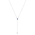 Sterling silver pear lab blue sapphire and diamond accent y necklace bijoux-nyc direct