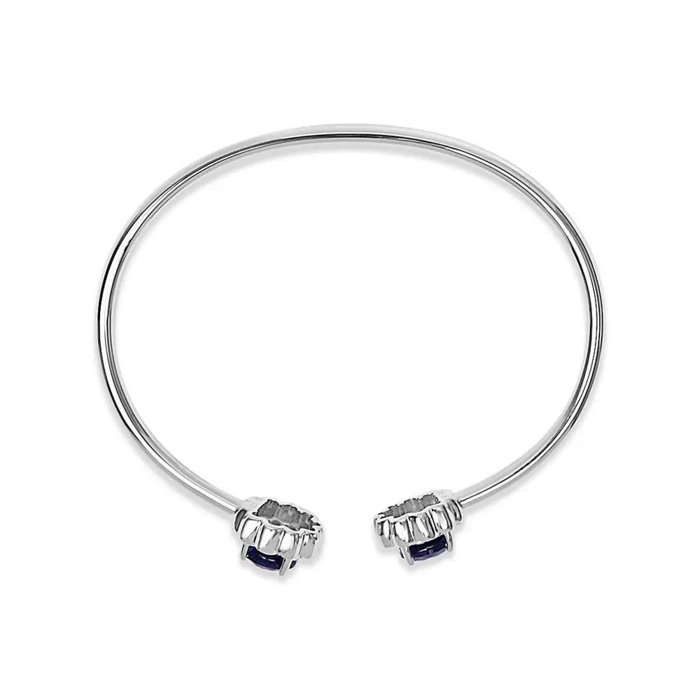 Sterling silver created blue sapphire and diamond floral bangle bracelet bijoux-nyc direct
