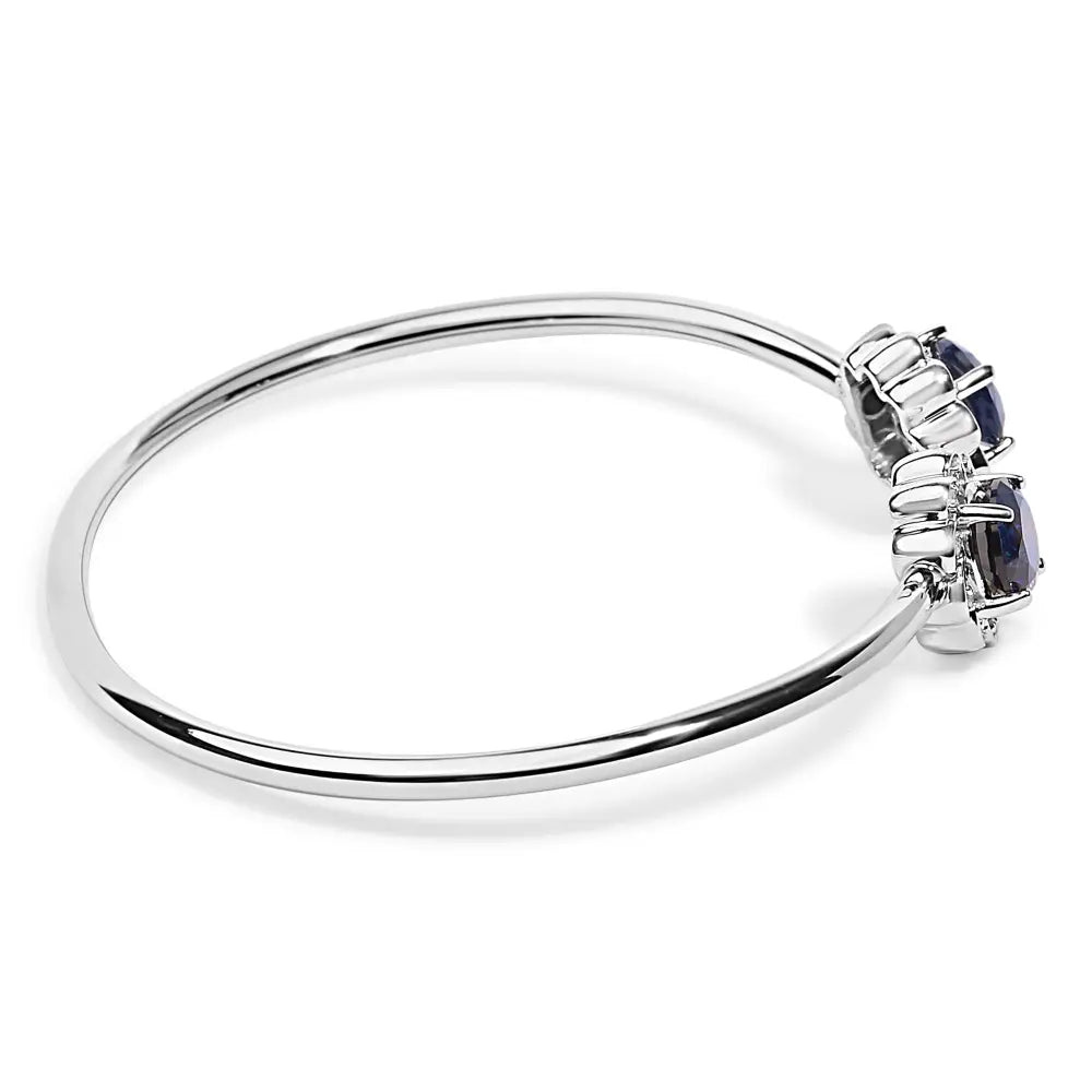 Sterling silver created blue sapphire and diamond floral bangle bracelet bijoux-nyc direct