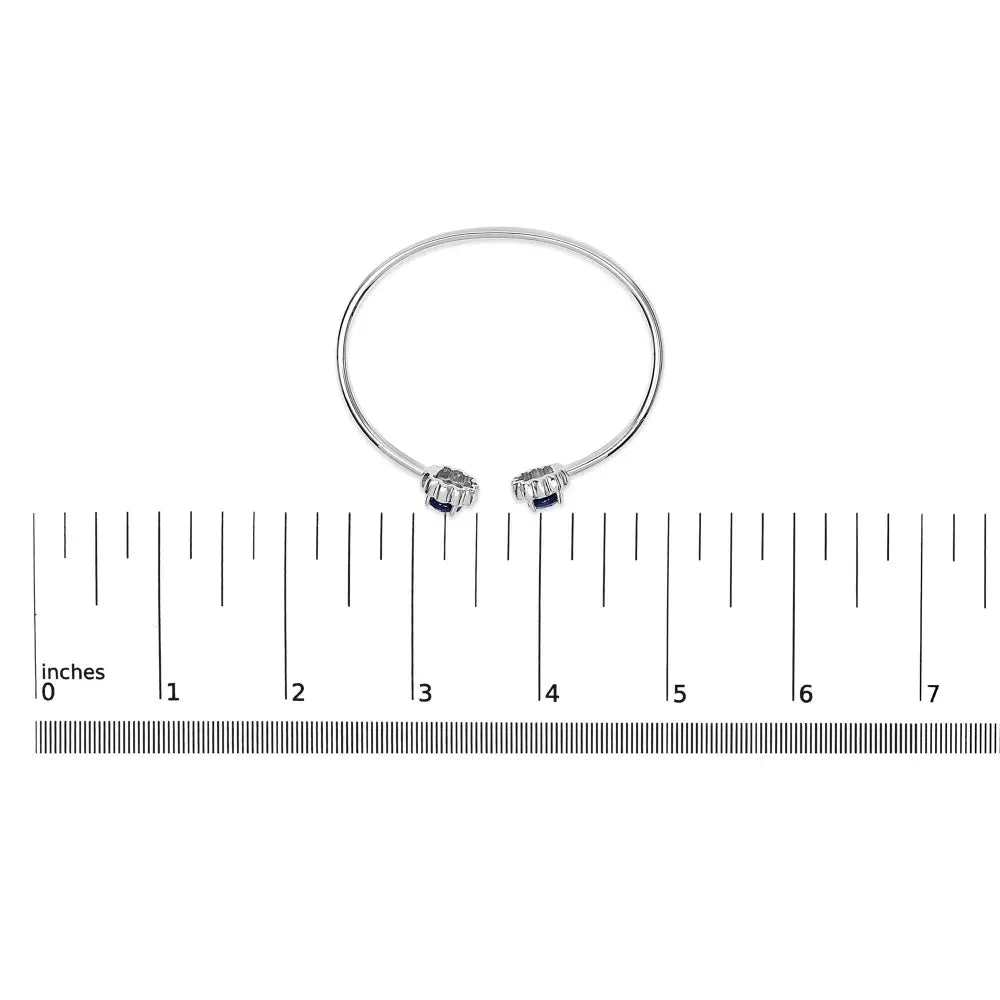 Sterling silver created blue sapphire and diamond floral bangle bracelet bijoux-nyc direct