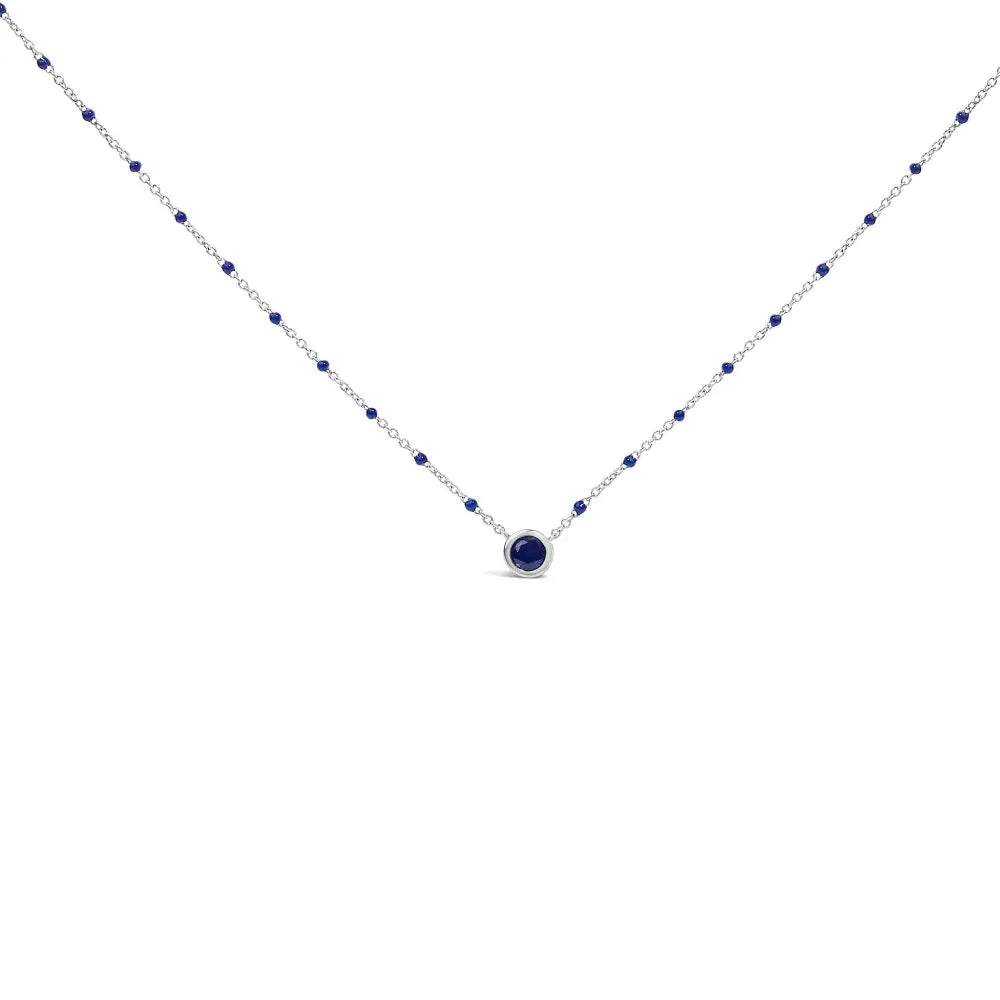 Sterling silver created blue sapphire round bead chain necklace 18 inch bijoux-nyc direct