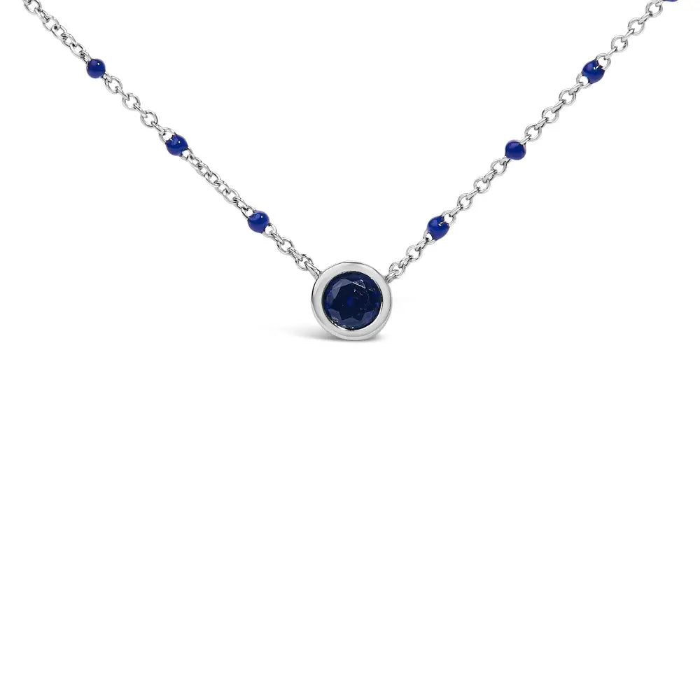 Sterling silver created blue sapphire round bead chain necklace 18 inch bijoux-nyc direct