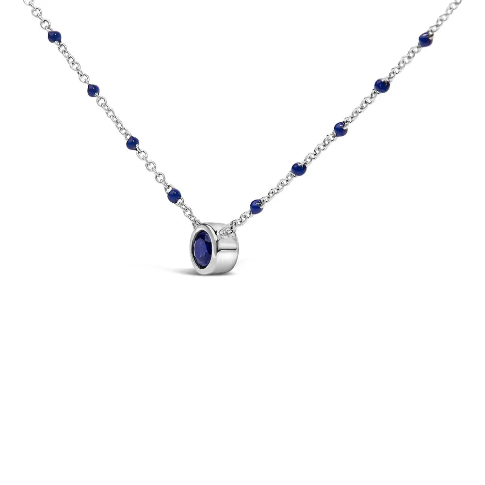 Sterling silver created blue sapphire round bead chain necklace 18 inch bijoux-nyc direct