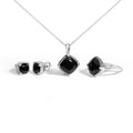 Sterling silver cushion black onyx ring earrings and pendant set bijoux-nyc direct