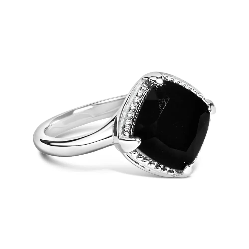 Sterling silver cushion black onyx ring earrings and pendant set bijoux-nyc direct