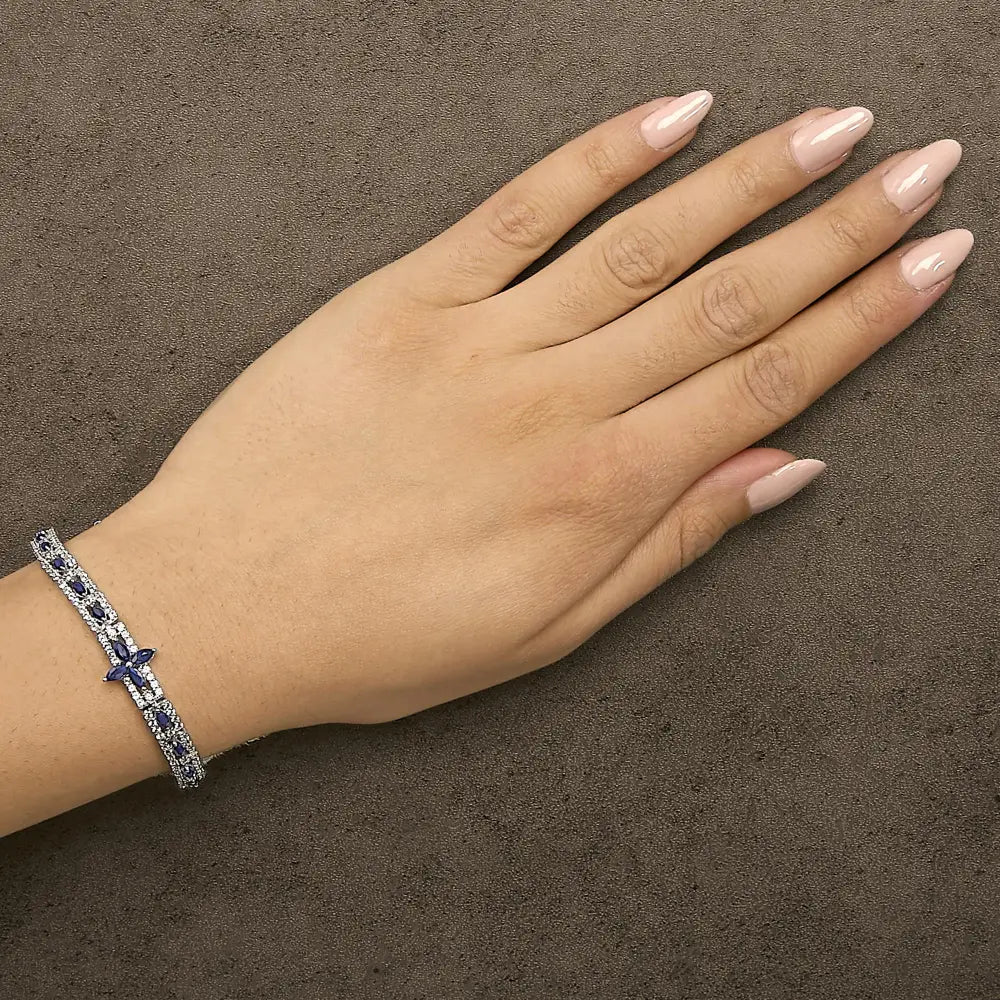 Sterling silver dark blue sapphire and white topaz art deco bracelet bijoux-nyc direct