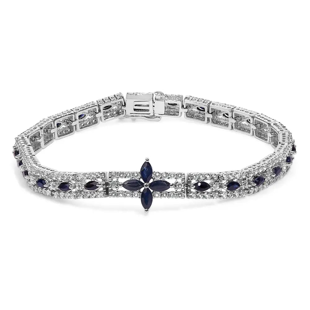 Sterling silver dark blue sapphire and white topaz art deco bracelet bijoux-nyc direct