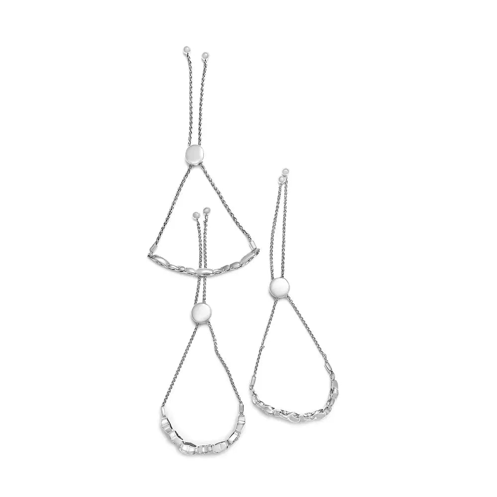 Sterling silver diamond accent 3 piece adjustable heart bolo bracelet set bijoux-nyc direct