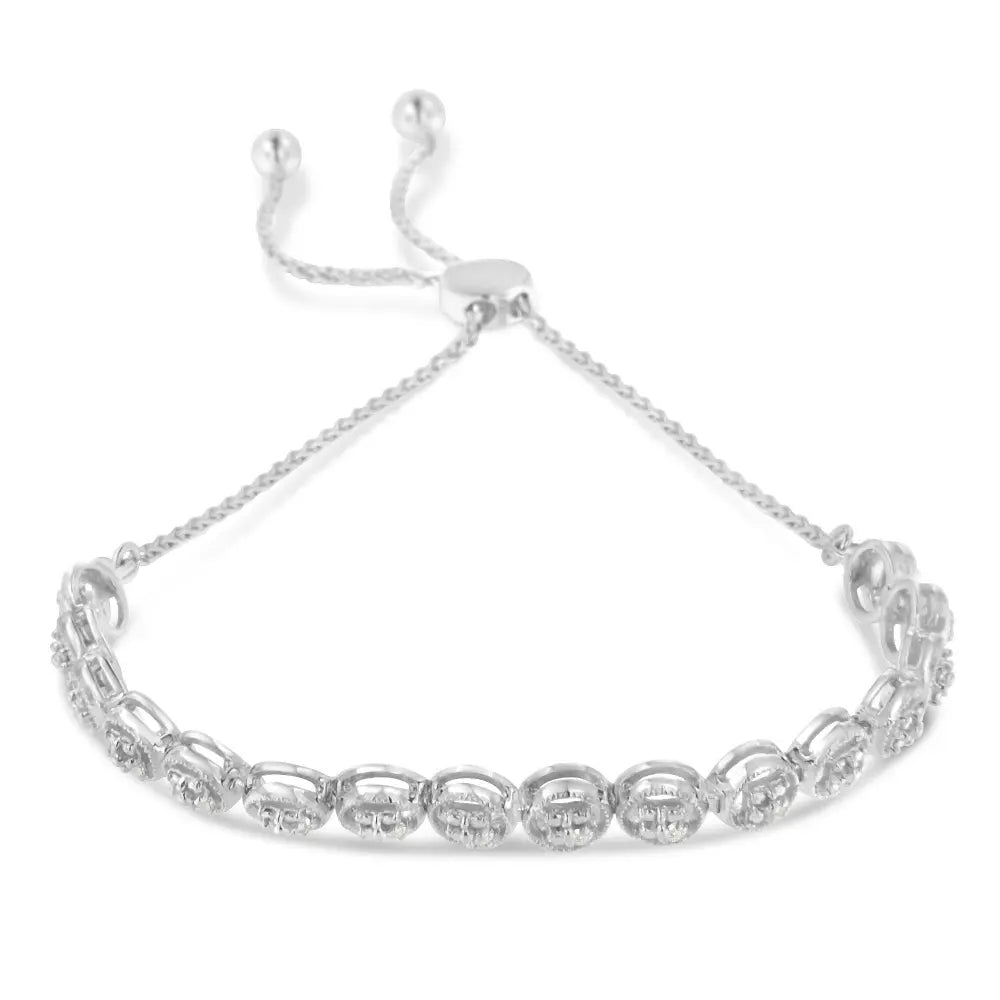 Sterling Silver Diamond Bolo Bracelet (0.1 cttw, I-J Color, I3 Clarity) - Bijoux-NYC Direct
