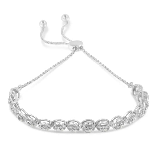 Sterling Silver Diamond Bolo Bracelet (0.1 cttw, I-J Color, I3 Clarity) - Bijoux-NYC Direct