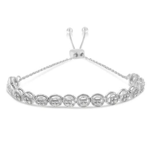 Sterling Silver Diamond Bolo Bracelet (0.1 cttw, I-J Color, I3 Clarity) - Bijoux-NYC Direct