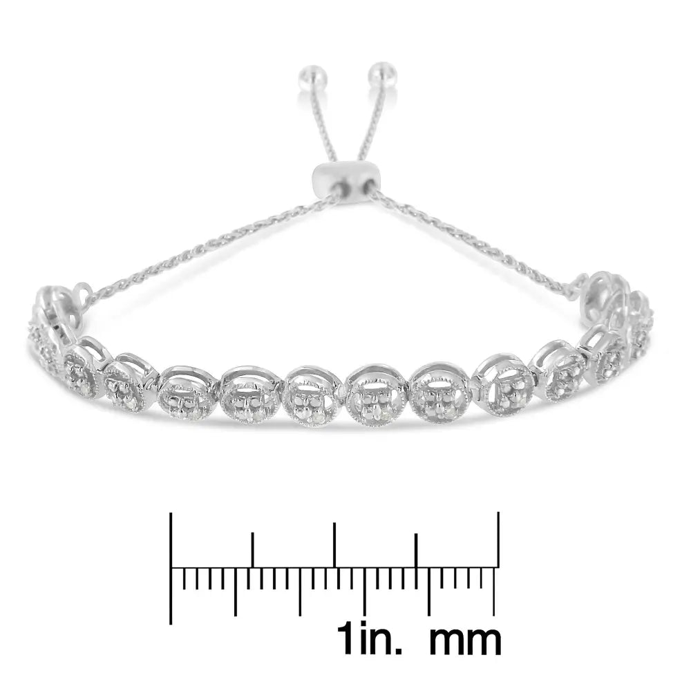 Sterling silver 0.10 cttw rose cut diamond bolo bracelet bijoux-nyc direct